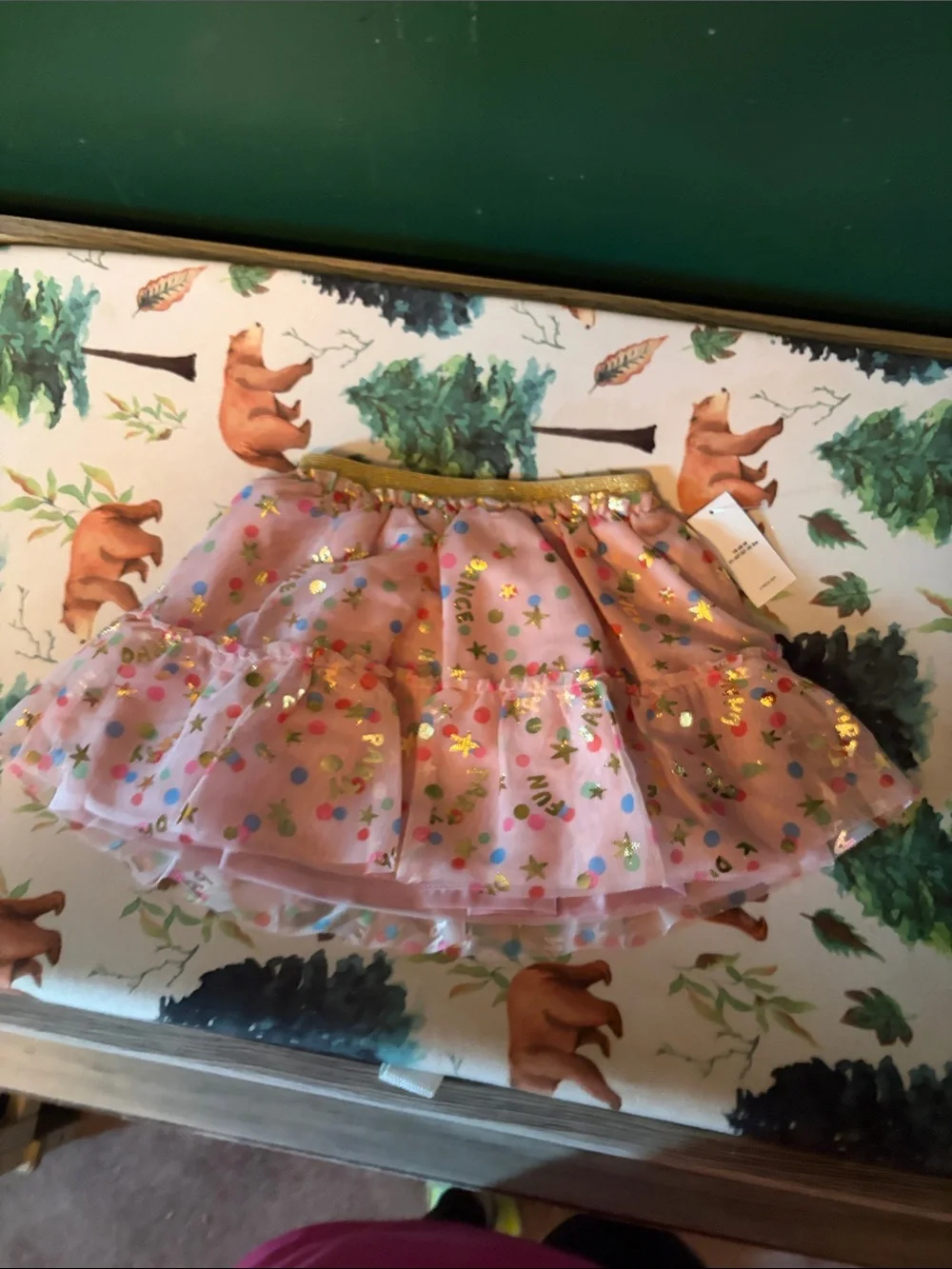 Old Navy Pink Confetti Tulle Skirt with Gold Waistband